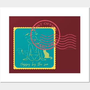 HAPPY BY THE SEA  CAT MOM POST STAMP Posters and Art